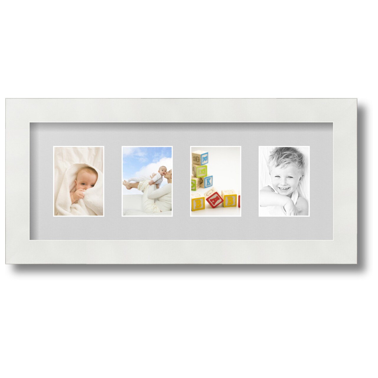 ArtToFrames Collage Photo Picture Frame with 4 - 2.5x3.5 inch Openings, Framed in White with Over 62 Mat Color Options and Regular Glass (CSM-3966-20)